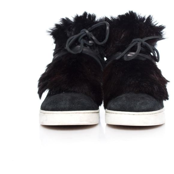 Gianvito Rossi Black Inuit fur-trimmed Suede High Top Sneakers sz 40/9.5-10 - Picture 6 of 10